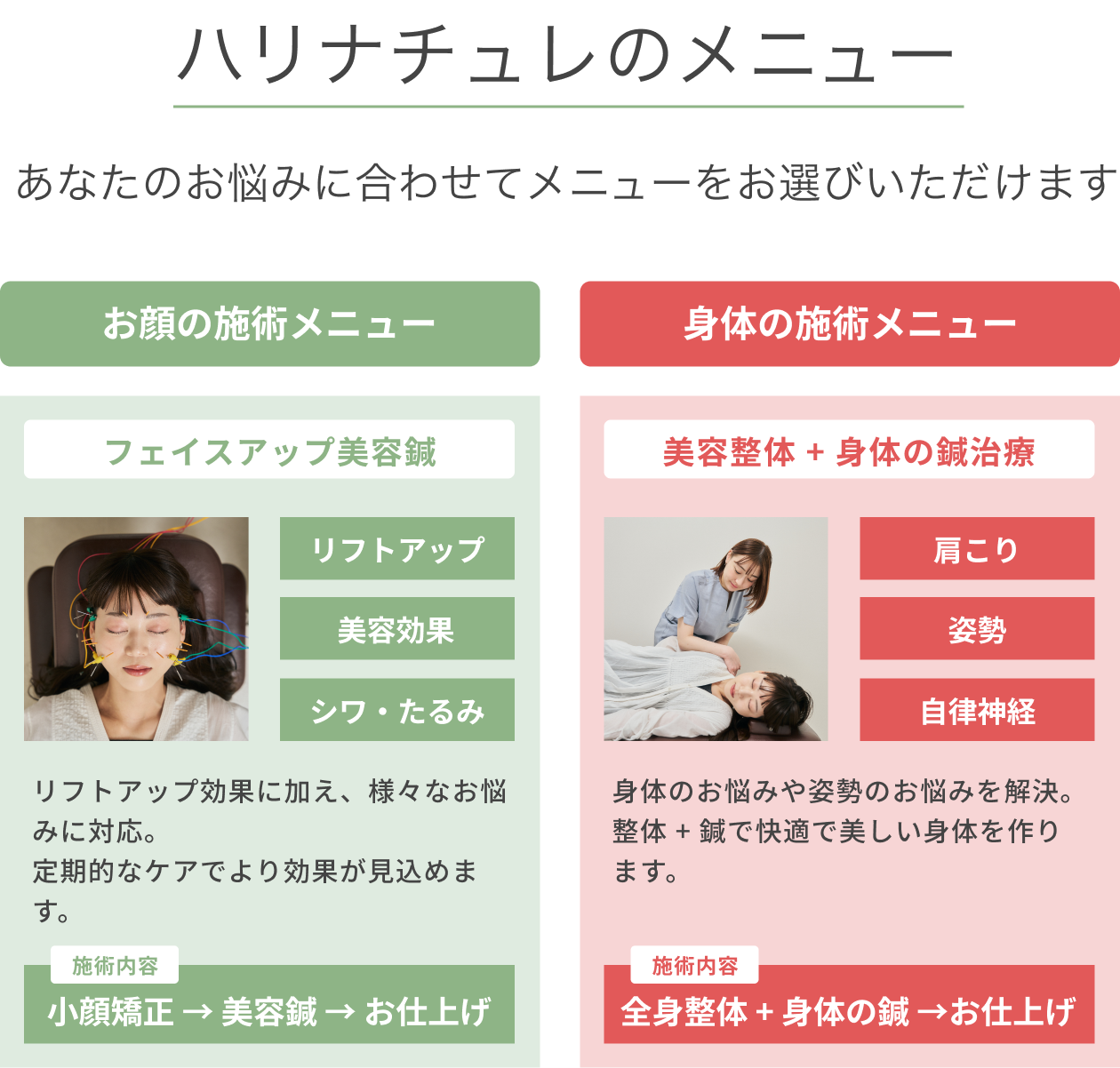 ハリナチュレの施術メニュー